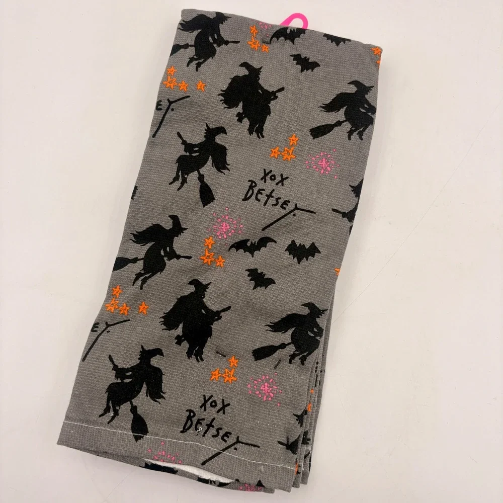 Betsey Johnson Halloween Kitchen Towels 2‎ Pack Grey Witch Bat Star 100% Cotton